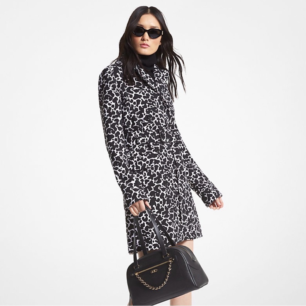 Michael Kors Collection Animal Print Black and White Trench Coat